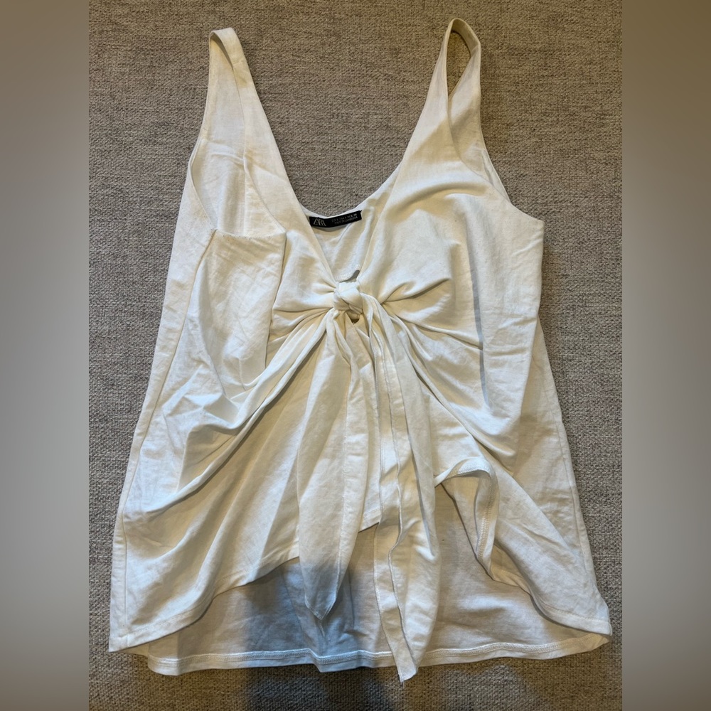 Zara Off White Tie Front Sleeveless Blouse S